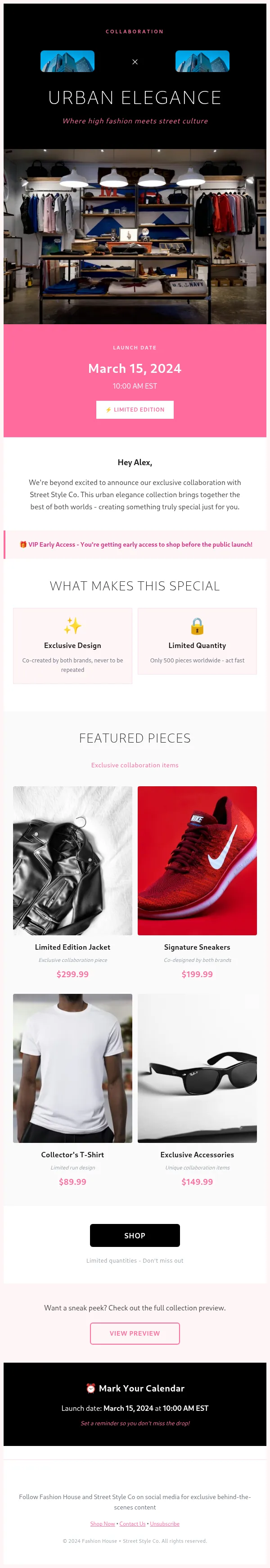 Fashion Collaboration Drop Announcement Email