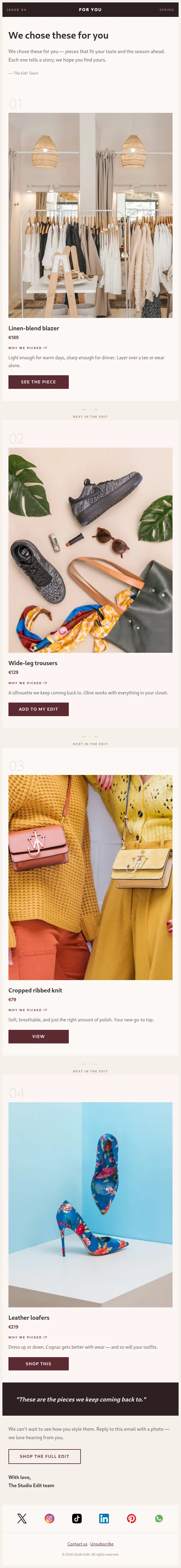 Fashion Picked for You / Personalized Lookbook or Edit