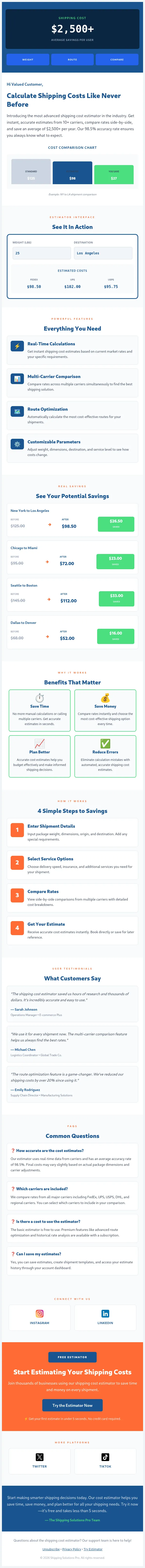 Sales Shipping Cost Estimator Email