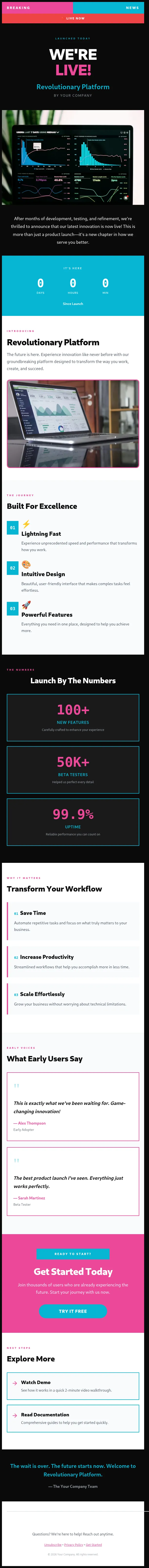 "We're Live!" Product Announcement Email